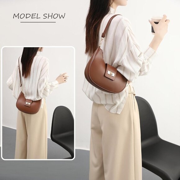 Brown vegan leather shoulder bag with multiple styles, 9.8x5.5x2.5 inches - Picture 2 of 7